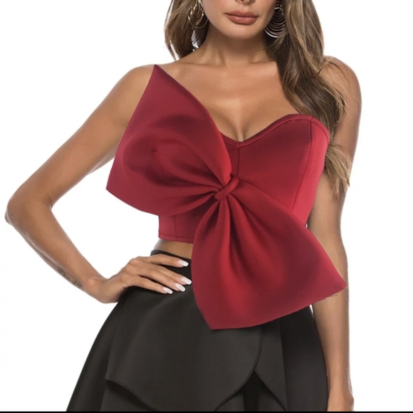 NWT Luxury Feminine Red Bow Summer Crop Top S: Small - Picture 3 of 9